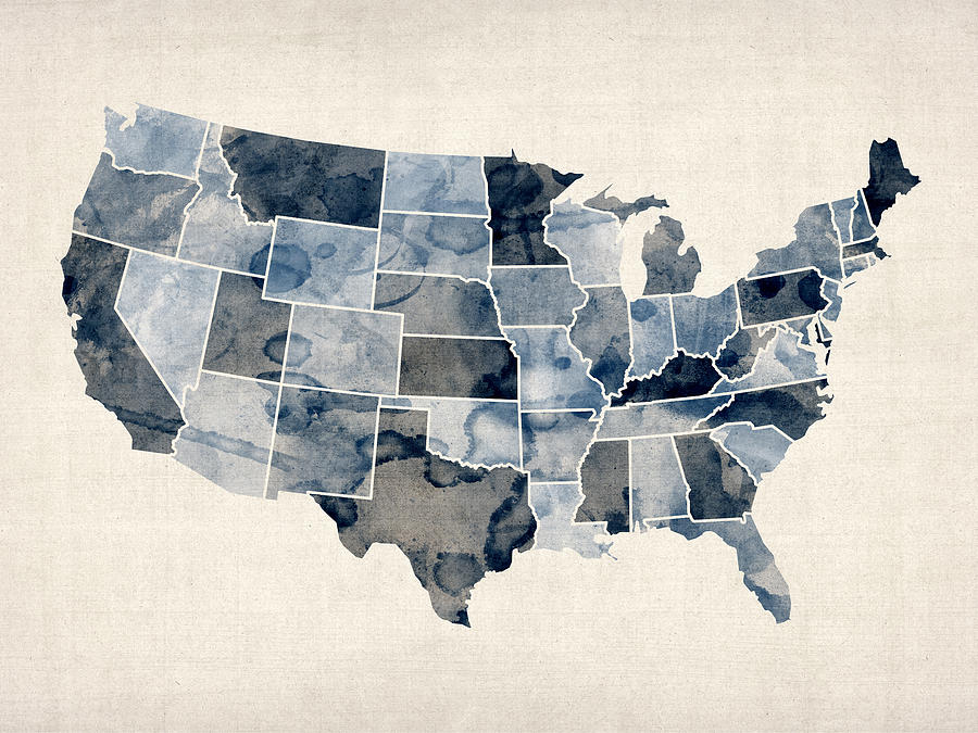 United States Map Digital Art - United States Watercolor Map #1 by Michael Tompsett