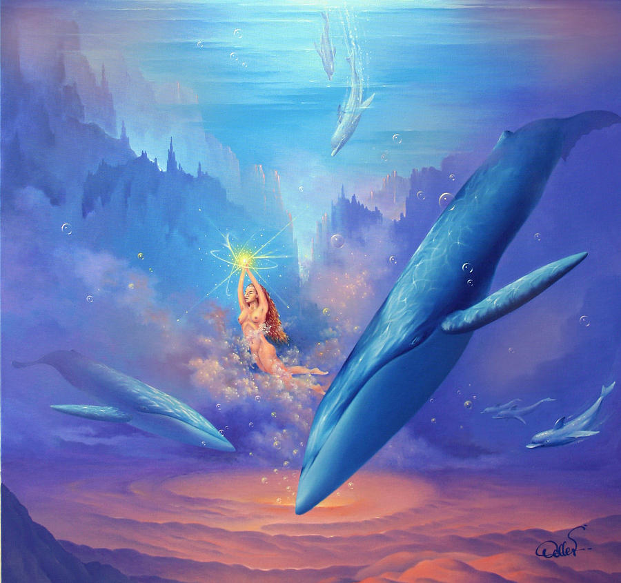 Dolphin Painting - Universal Harmony #1 by Hans Doller