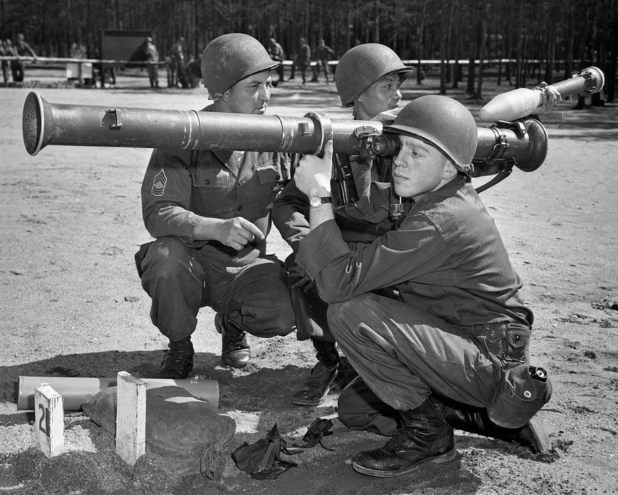 Vintage Photograph - Bazooka Training by Underwood Archives
