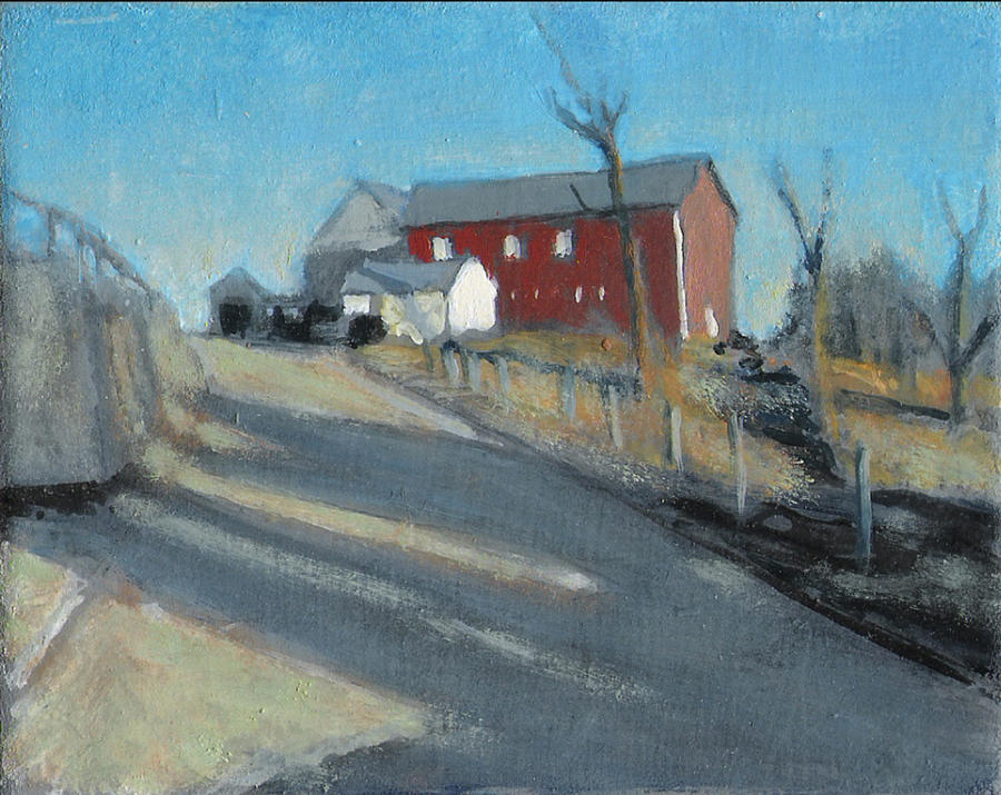 Orange Painting - Uphill to the Barn #1 by David Zimmerman