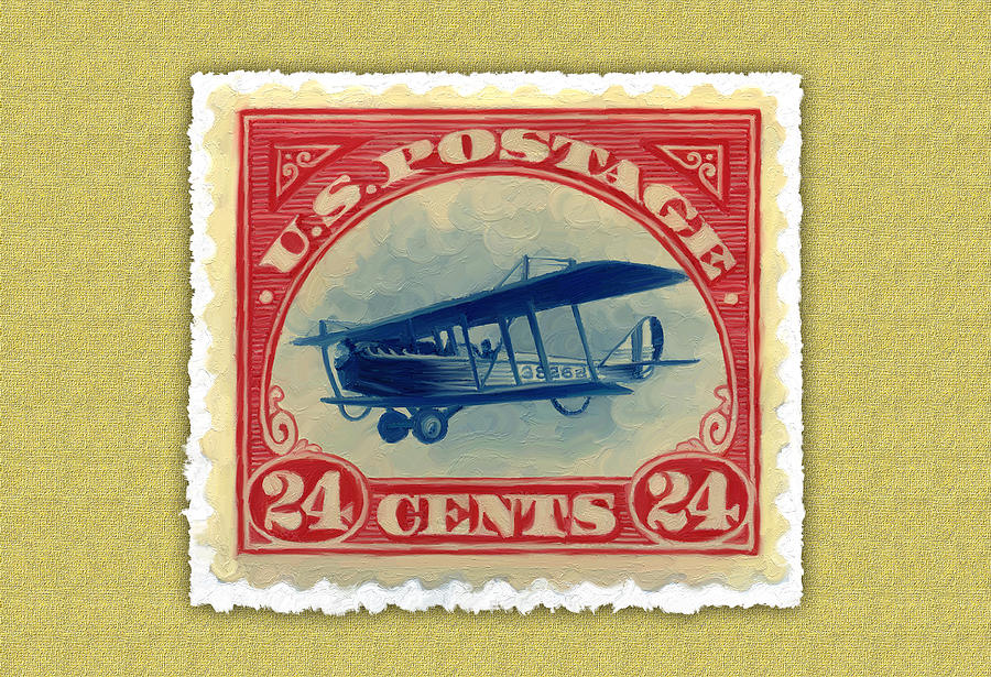 Stamp Digital Art - US Bi Plane Stamp #1 by Barry Moore