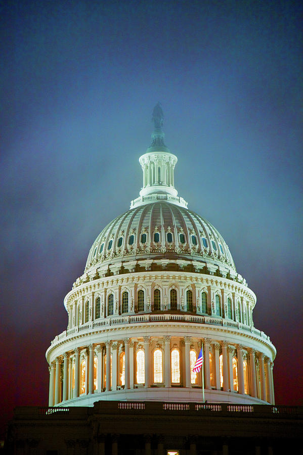 Us Capitol At Night In Fog, Washington #1 Photograph by Panoramic Images