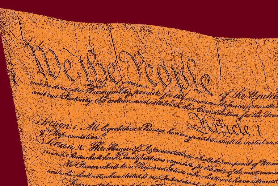 US Constitution Closeup Sculpture Violet Red Background #1 Drawing by L Brown