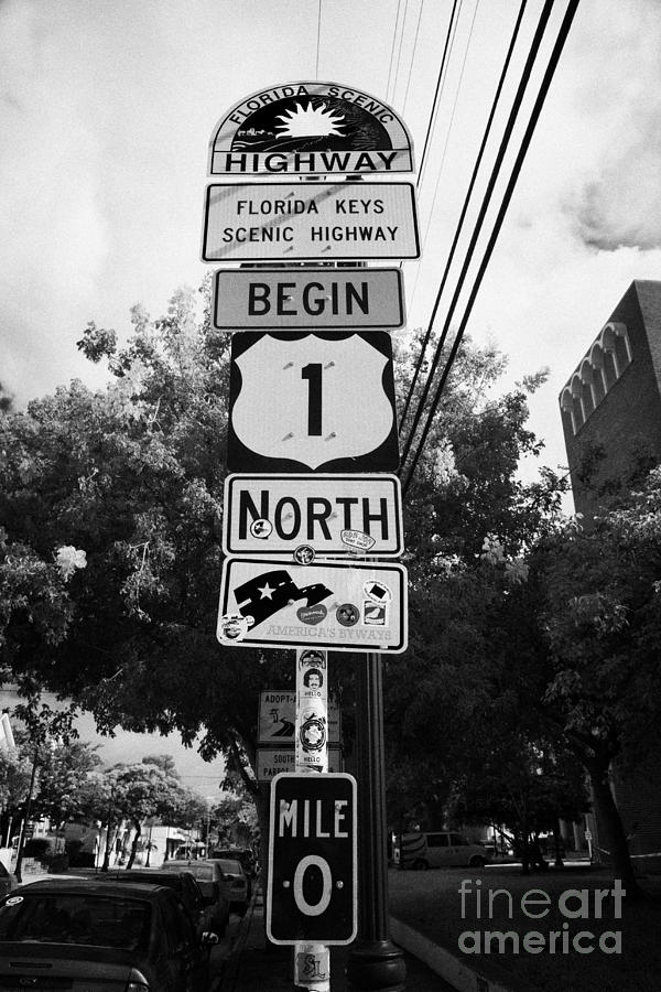 Sign Photograph - Us Route 1 Mile Marker 0 Start Of The Highway Key West Florida Usa #1 by Joe Fox