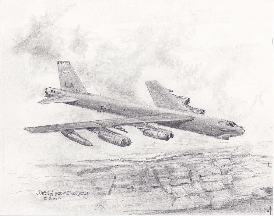 B-52 Drawing - USAF B-52 Stratofortress  #1 by Jim Hubbard