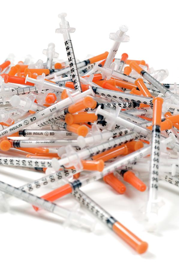 Used Insulin Syringes #1 Photograph by Daniel Sambraus/science Photo Library