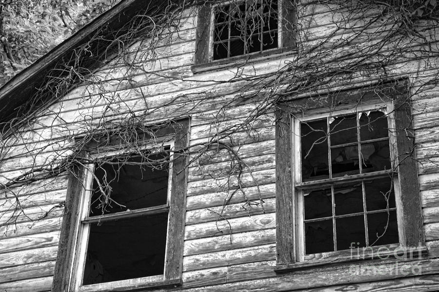 House Photograph - Broken Windows Stare from an Abandoned House by William Kuta