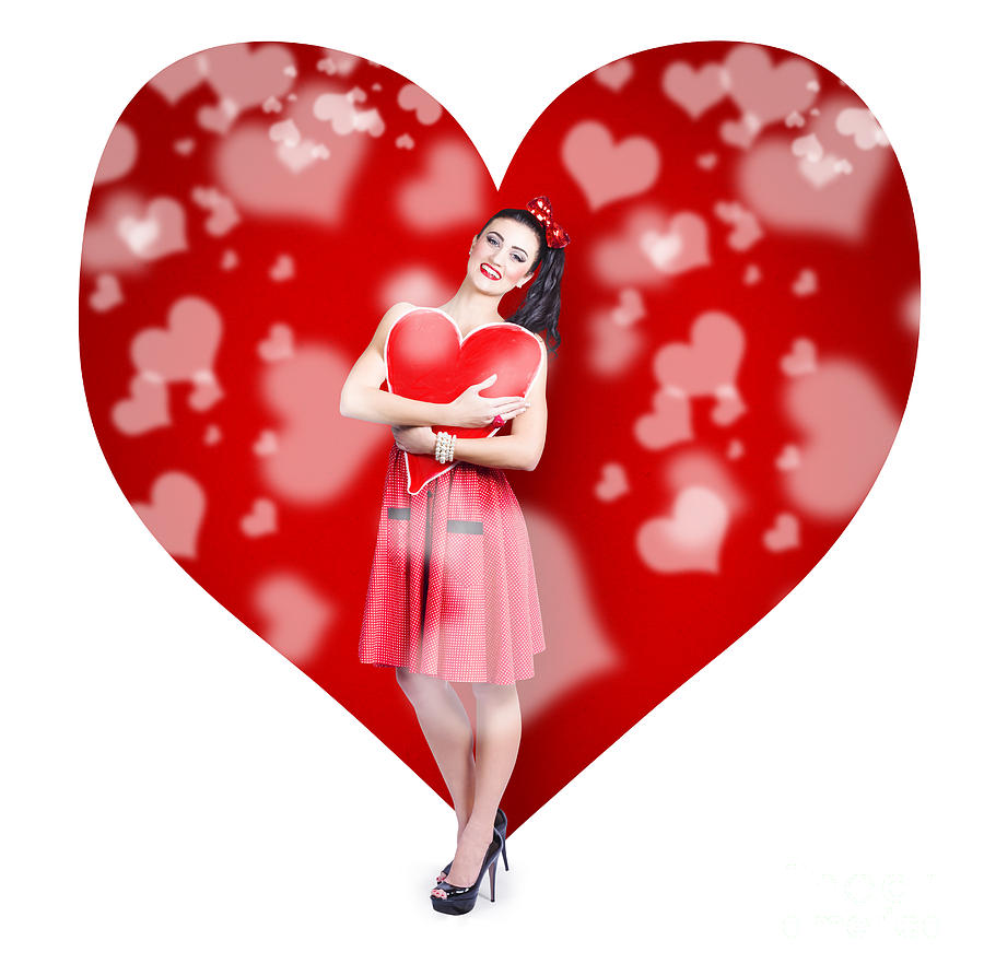 Valentines day woman holding love heart card #1 Photograph by Jorgo Photography