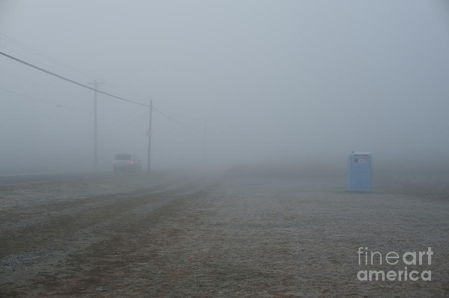 Valley fog with car and honey bucket #1 Photograph by Jim Corwin