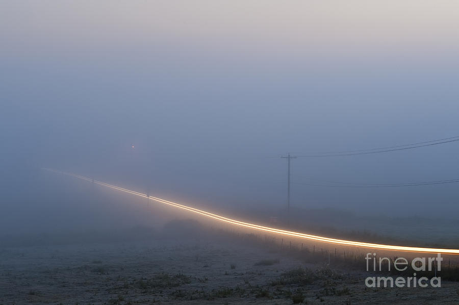 Valley fog with car light trails #1 Photograph by Jim Corwin