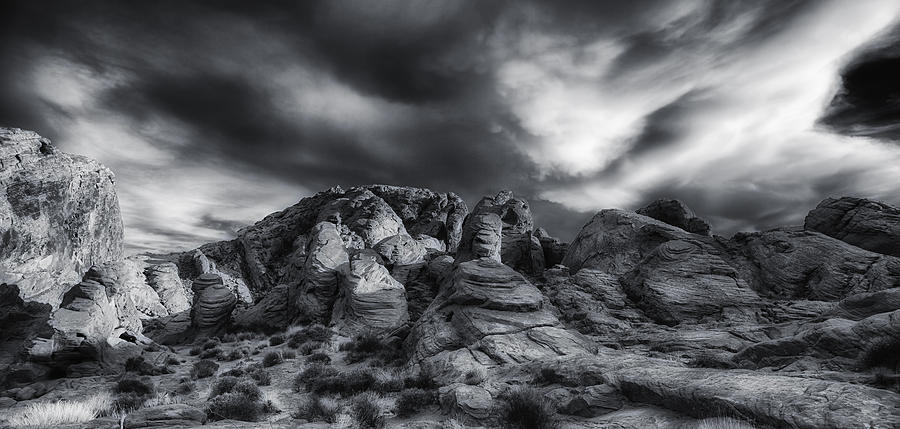 Valley Of Fire Black And White Photograph
