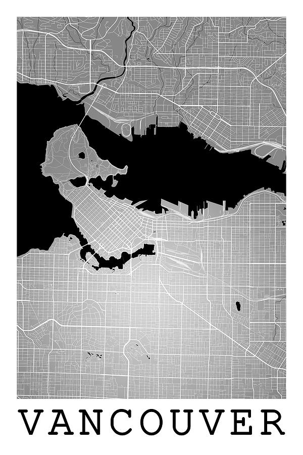 Vancouver Street Map - Vancouver Canada Road Map Art on Colored #1 ...