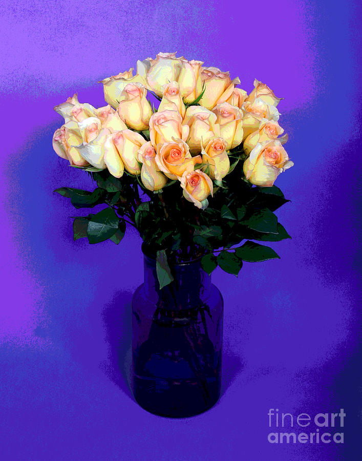 Vase Of Yellow Roses #1 Photograph by Larry Oskin