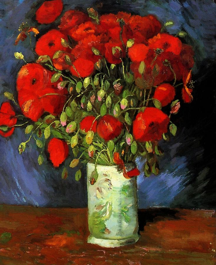 Vase With Red Poppies Painting