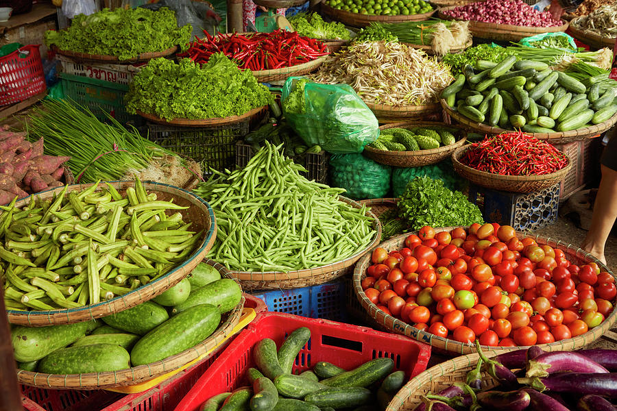 Vegetable Photograph - Vegetable Stall, Dong Ba Market, Hue #1 by David Wall