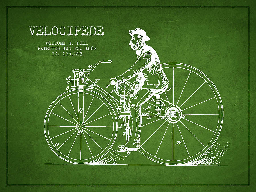 Velocipede Patent Drawing From 1882- Green Digital Art