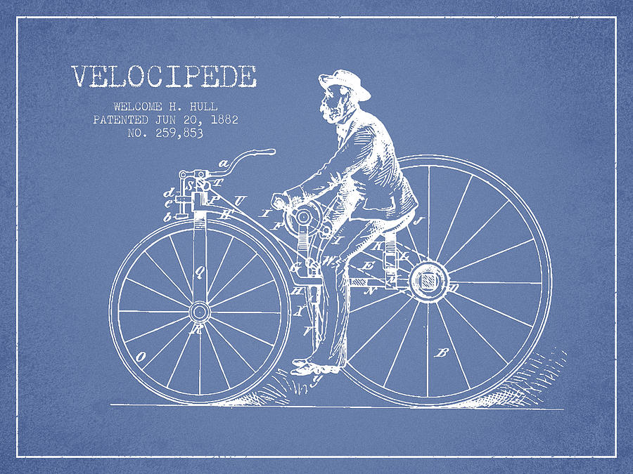 Vintage Digital Art - Velocipede Patent Drawing from 1882- Light Blue #2 by Aged Pixel
