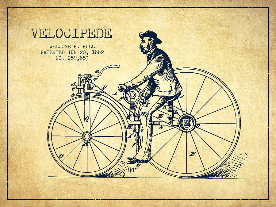 Velocipede Patent Drawing From 1882- Vintage Digital Art