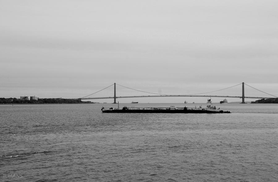 Boat Photograph - VERRAZANO BRIDGE in BLACK AND WHITE #1 by Rob Hans