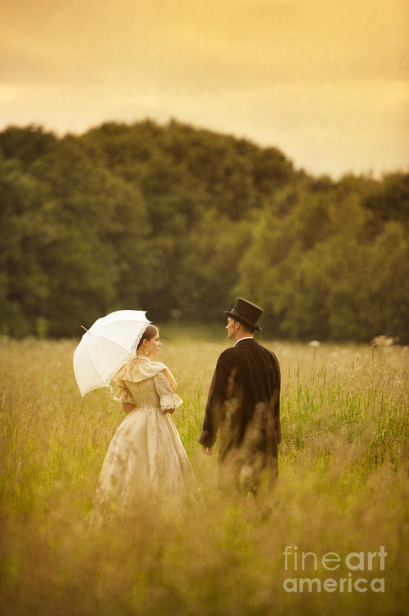 Vintage Photograph - Victorian Couple In A Summer Meadow #1 by Lee Avison