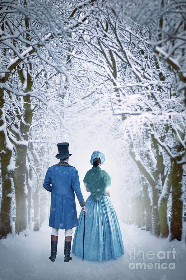 Tree Photograph - Victorian Couple In Snow #1 by Lee Avison