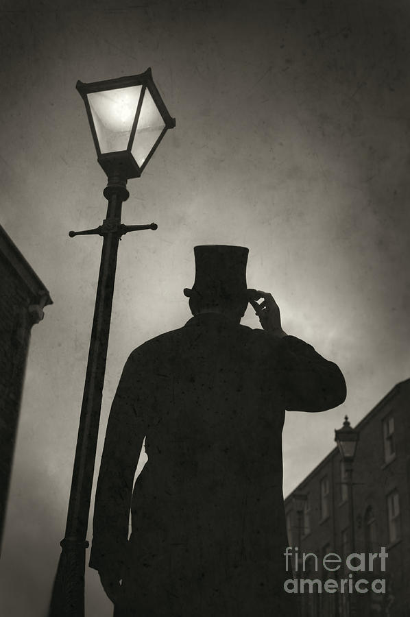 Winter Photograph - Victorian Man With Top Hat Under A Gas Lamp #1 by Lee Avison