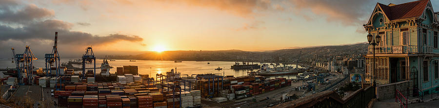 Architecture Photograph - View Of City And Ports At Dawn #1 by Panoramic Images