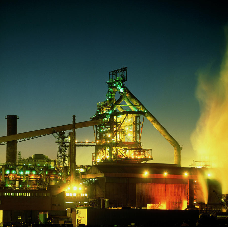 View Of Redcar Steel Works At Night Photograph by Martin Bond/science Photo Library Fine Art