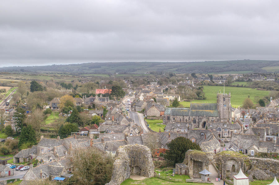 View of the village from Corfe Castle #1 Photograph by Chris Day