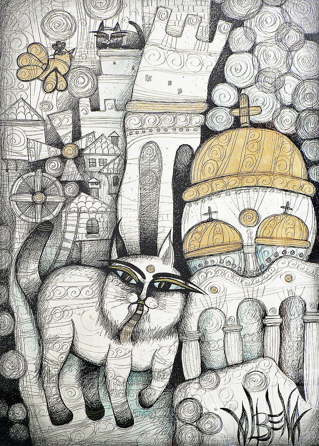 Fantasy Drawing - Villages Of My Childhood by Albena Vatcheva