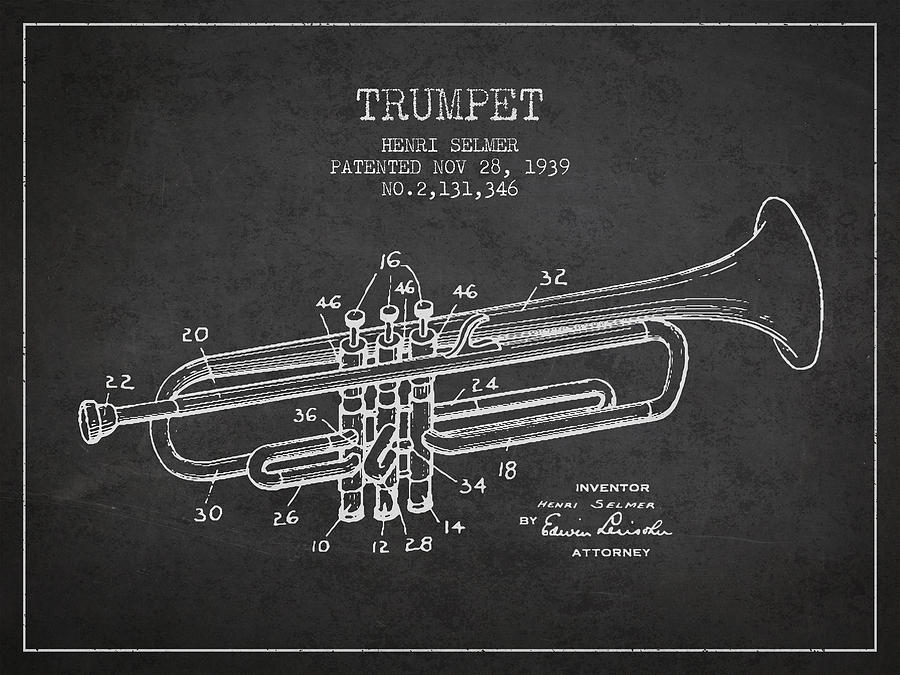 Music Digital Art - Vinatge Trumpet Patent from 1939 #2 by Aged Pixel