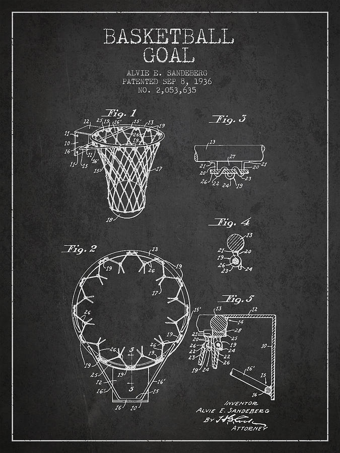Basketball Digital Art - Vintage Basketball Goal patent from 1936 #2 by Aged Pixel