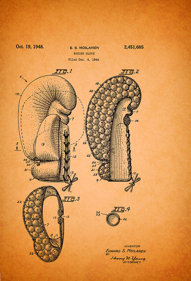 Vintage Drawing - Vintage Boxing Glove Patent 1948 #1 by Mountain Dreams
