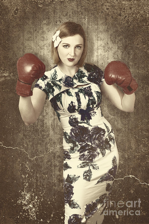 Vintage Boxing Pinup Poster Girl. Retro Fight Club Photograph
