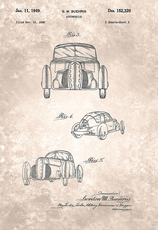 Vintage Buehrig Automobile Patent From 1946 #2 Painting by Celestial Images