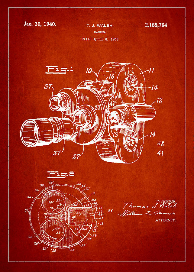 Vintage Digital Art - Vintage Camera Patent Drawing from 1938 #2 by Aged Pixel