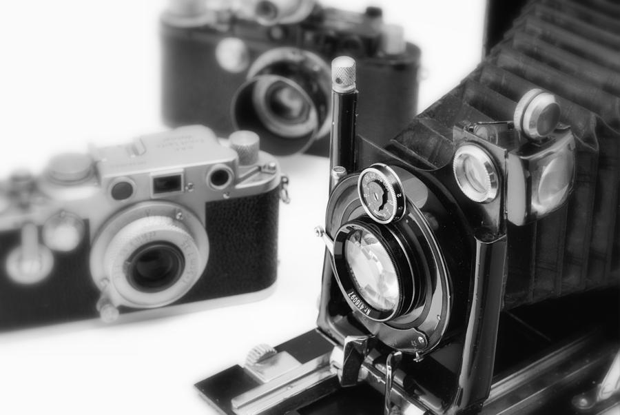 Black And White Photograph - Vintage Cameras #1 by Chevy Fleet