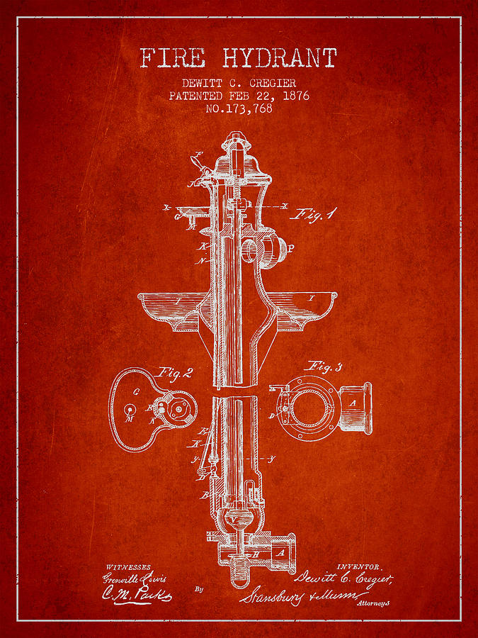 Vintage Digital Art - Vintage Fire Hydrant Patent from 1876 #1 by Aged Pixel