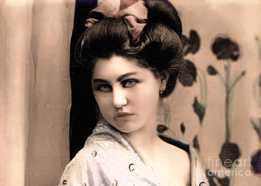 Vintage Lady In Kimono Pastel Portrait #2 Photograph by Lesa Fine