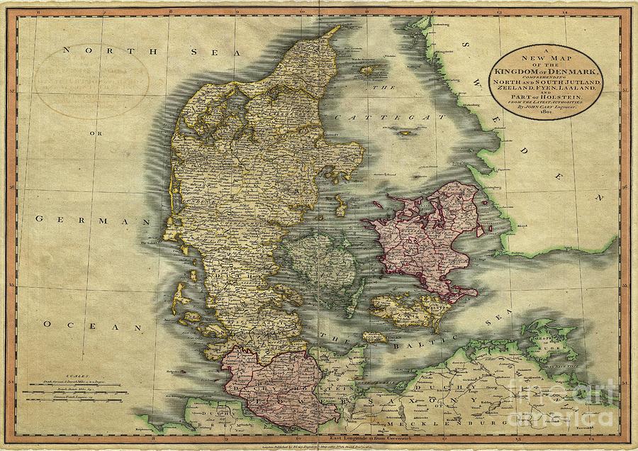 Vintage Map Of Denmark Dated 1801 #1 Digital Art by Melissa Messick
