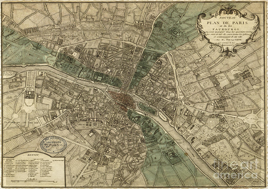 Vintage Map Of Paris France 1740 #2 Digital Art by Melissa Messick