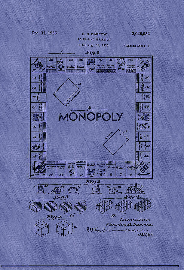 Vintage Drawing - Vintage Monopoly Game Patent #1 by Mountain Dreams