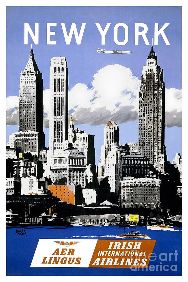 Empire State Building Drawing - Vintage New York Travel Poster #2 by Jon Neidert