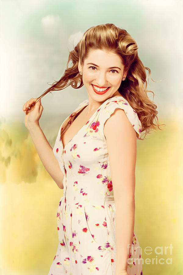 Vintage Pinup Woman With Pretty Make Up And Hair Photograph By Jorgo 