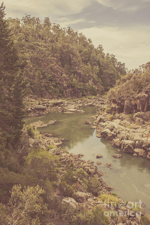 Vintage rocky mountain river in forest canyon #1 Photograph by Jorgo Photography