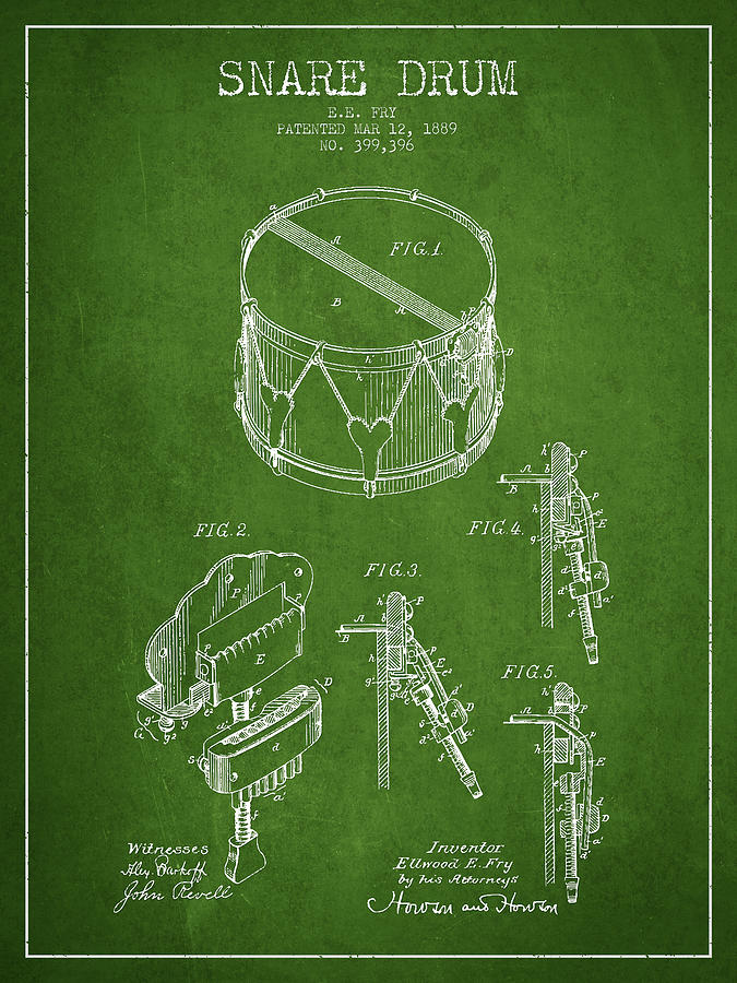 Snare Drum Digital Art - Vintage Snare Drum Patent Drawing From 1889 - Green by Aged Pixel Snare Drum Digital Art - Vintage Snare Drum Patent Drawing From 1889 - Green by Aged Pixel