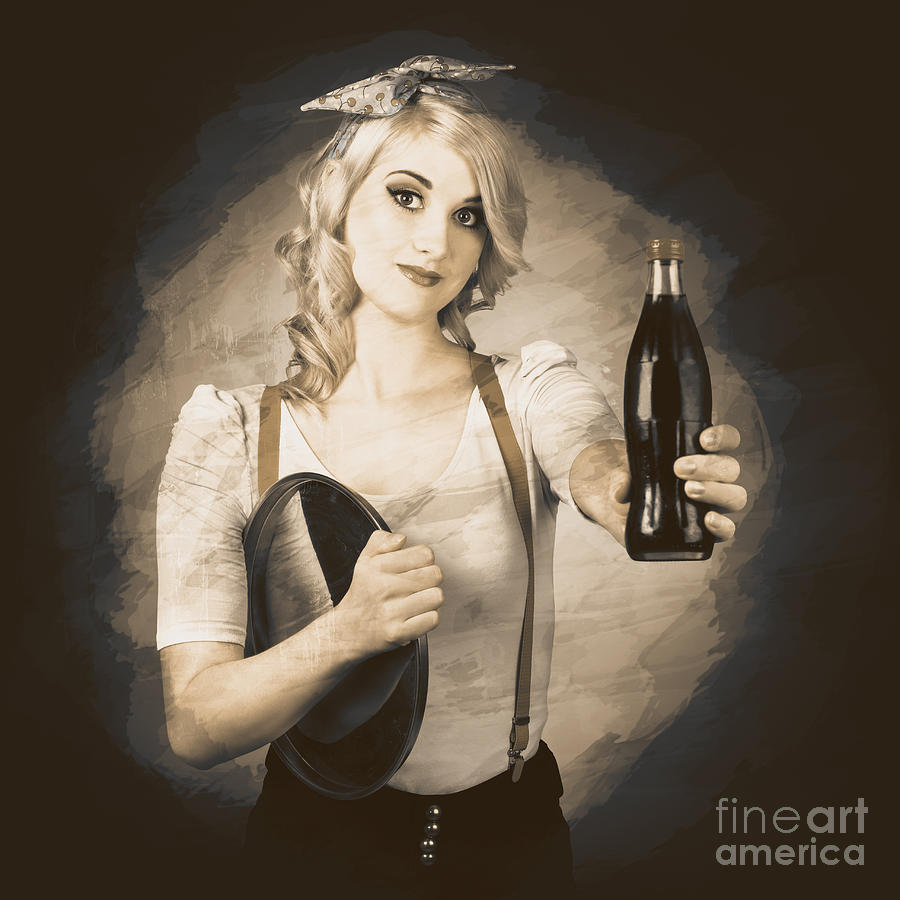 Vintage soda drink advert. Pinup with cola bottle #1 Photograph by Jorgo Photography