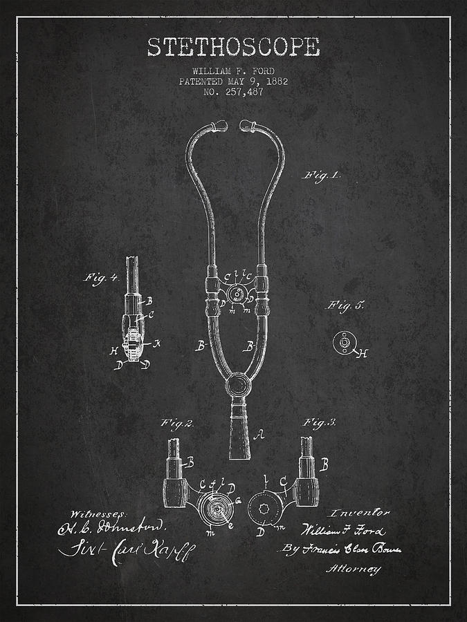 Vintage Digital Art - Vintage Stethoscope Patent Drawing From 1882 - Dark by Aged Pixel