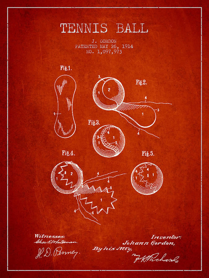 Tennis Digital Art - Vintage Tennnis Ball Patent Drawing from 1914 #2 by Aged Pixel