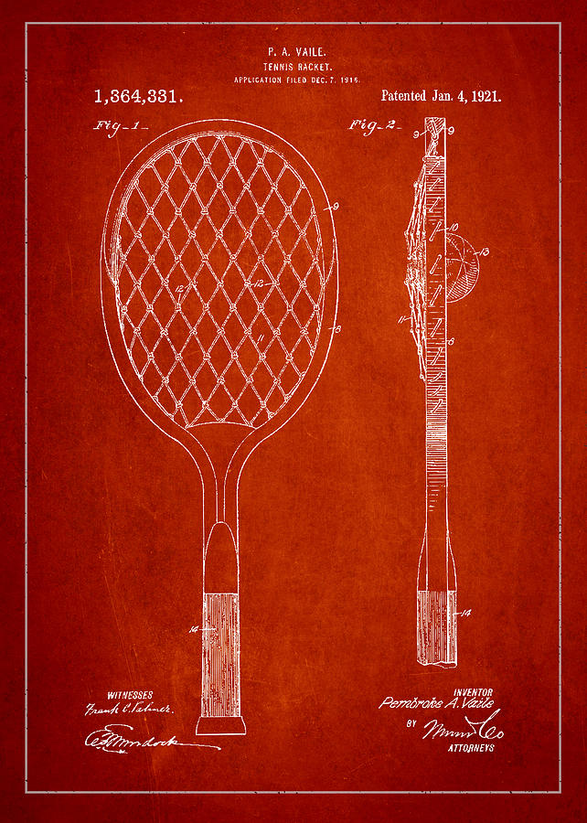 Tennis Digital Art - Vintage Tennnis Racketl Patent Drawing from 1921 #2 by Aged Pixel